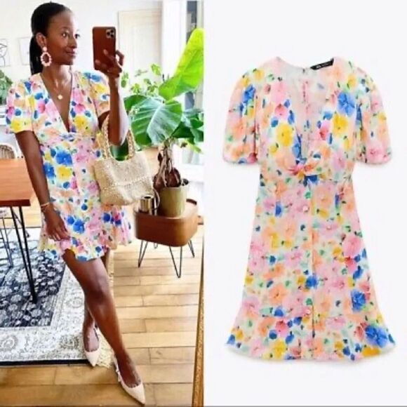 ZARA FLORAL PRINTED MINI DRESS - Picture 5 of 9